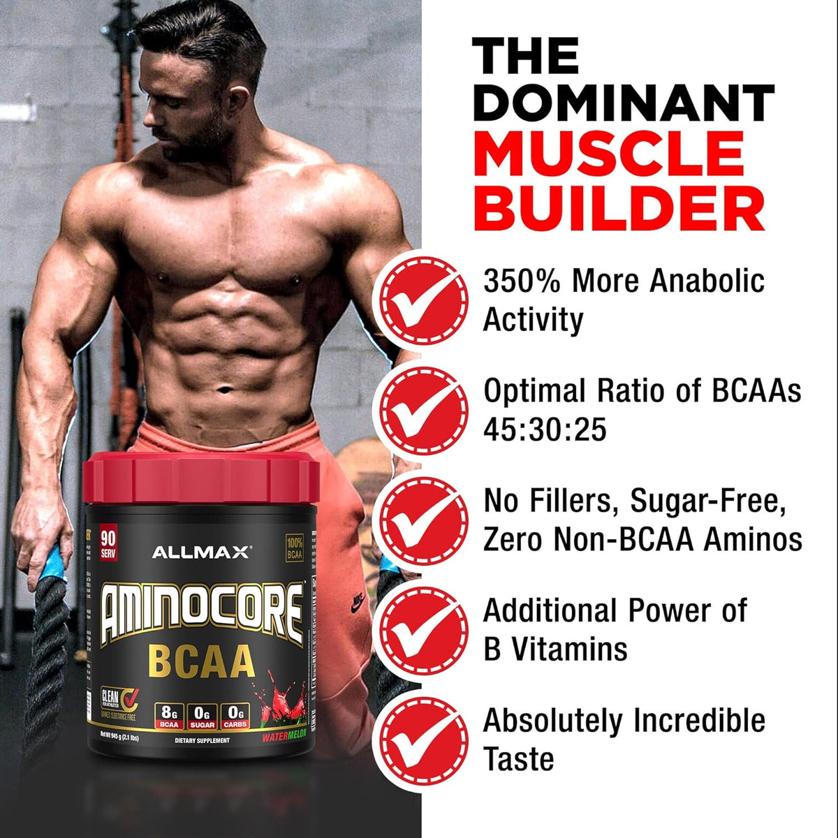 Allmax Nutrition Aminocore BCAA Watermelon - 345g Sports Supplement Powder - Image 3