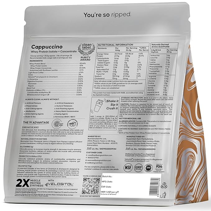 Wellbeing Nutrition Whey Protein Blend Swiss Cappuccino - 1kg - Image 2