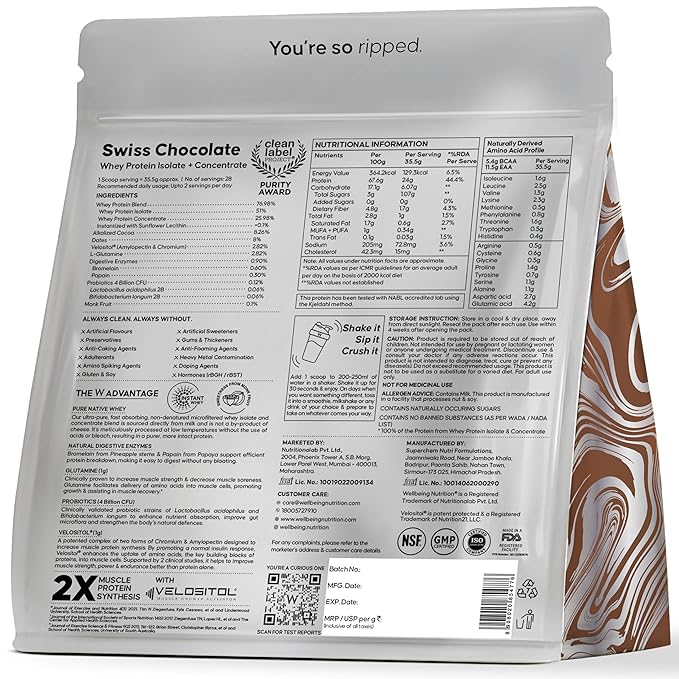 Wellbeing Nutrition Whey Protein Blend Swiss Chocolate - 1kg - Image 2