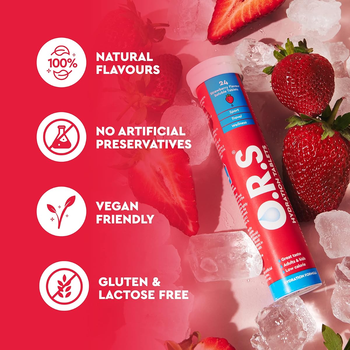 ORS Hydration Electrolyte Tablets for Kids - Natural Strawberry, 24 Tablets - Image 3