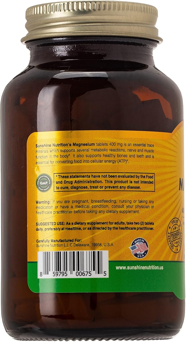 Sunshine Nutrition Magnesium Citrate Tablets with Vitamin B6 - 100 Count - Image 2