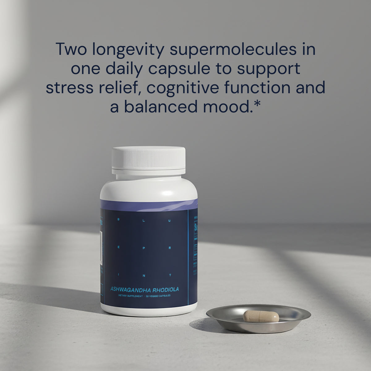 Blueprint Ashwagandha + Rhodiola Capsules - Adaptogenic Stress Support - 30 Servings