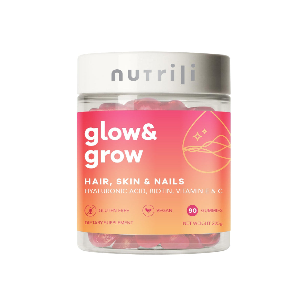 Nutrilli Glow & Grow Vitamin Gummies - Vegan Beauty Supplements, 60 Gummies