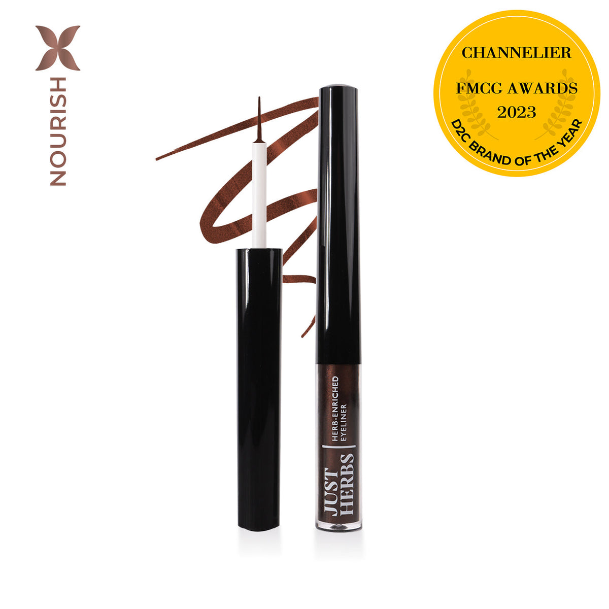 Just Herbs Herb Enriched Waterproof Eyeliner with Jojoba Oil & Vitamin E - Nutty Brown, 2.5ml