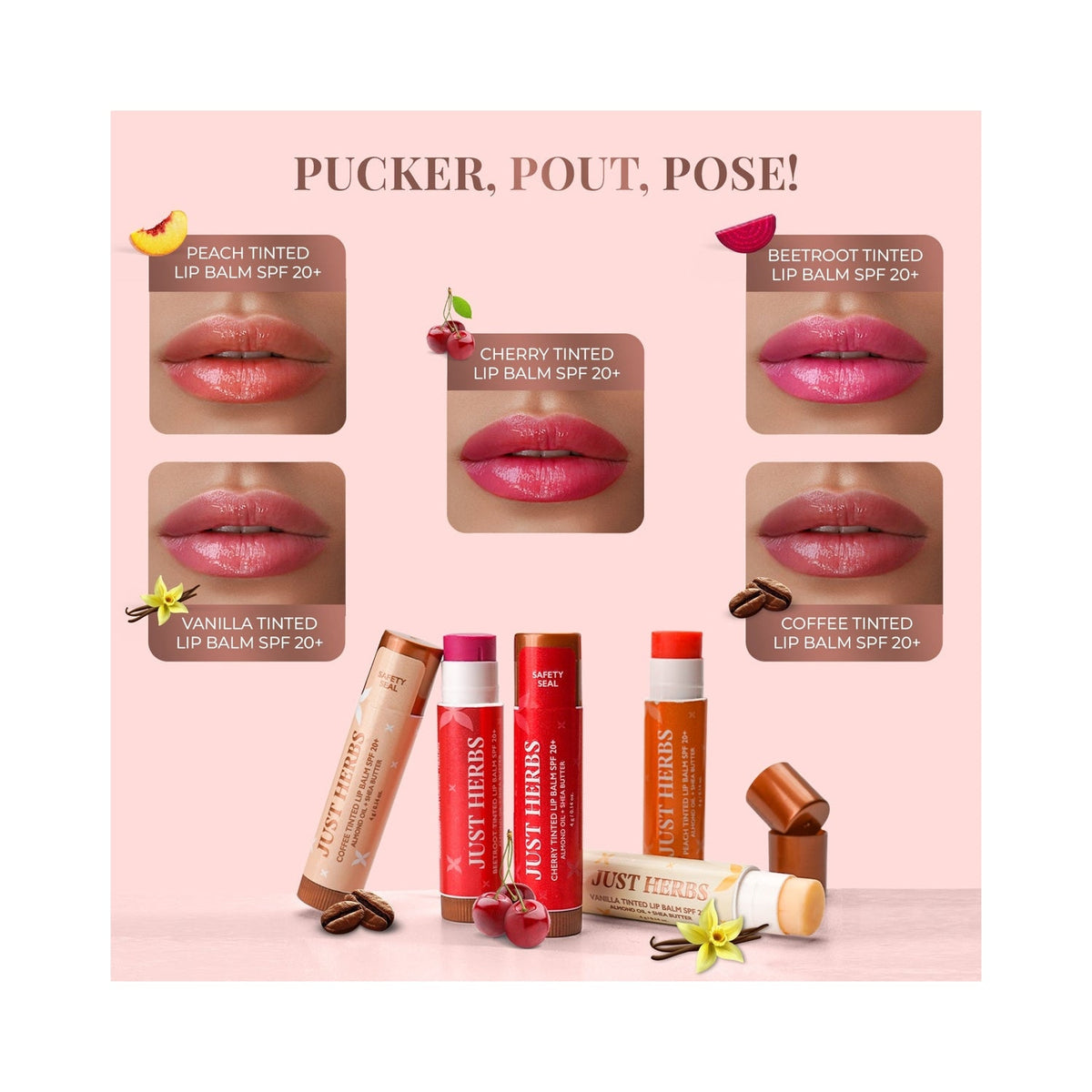Just Herbs Tinted Lip Balm Cherry SPF 20+ - 4g - Image 3