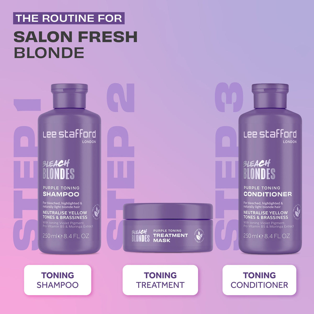 Lee Stafford Bleach Blonds Purple Regn Toning Shampoo - 250ml - Image 3