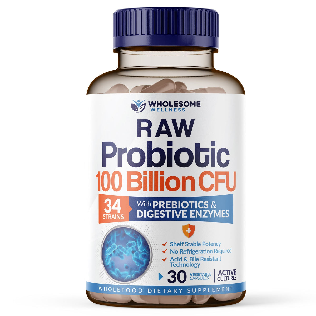 Wholesome Wellness Raw Probiotics 100 Billion CFU Organic Tablets - 30 Count