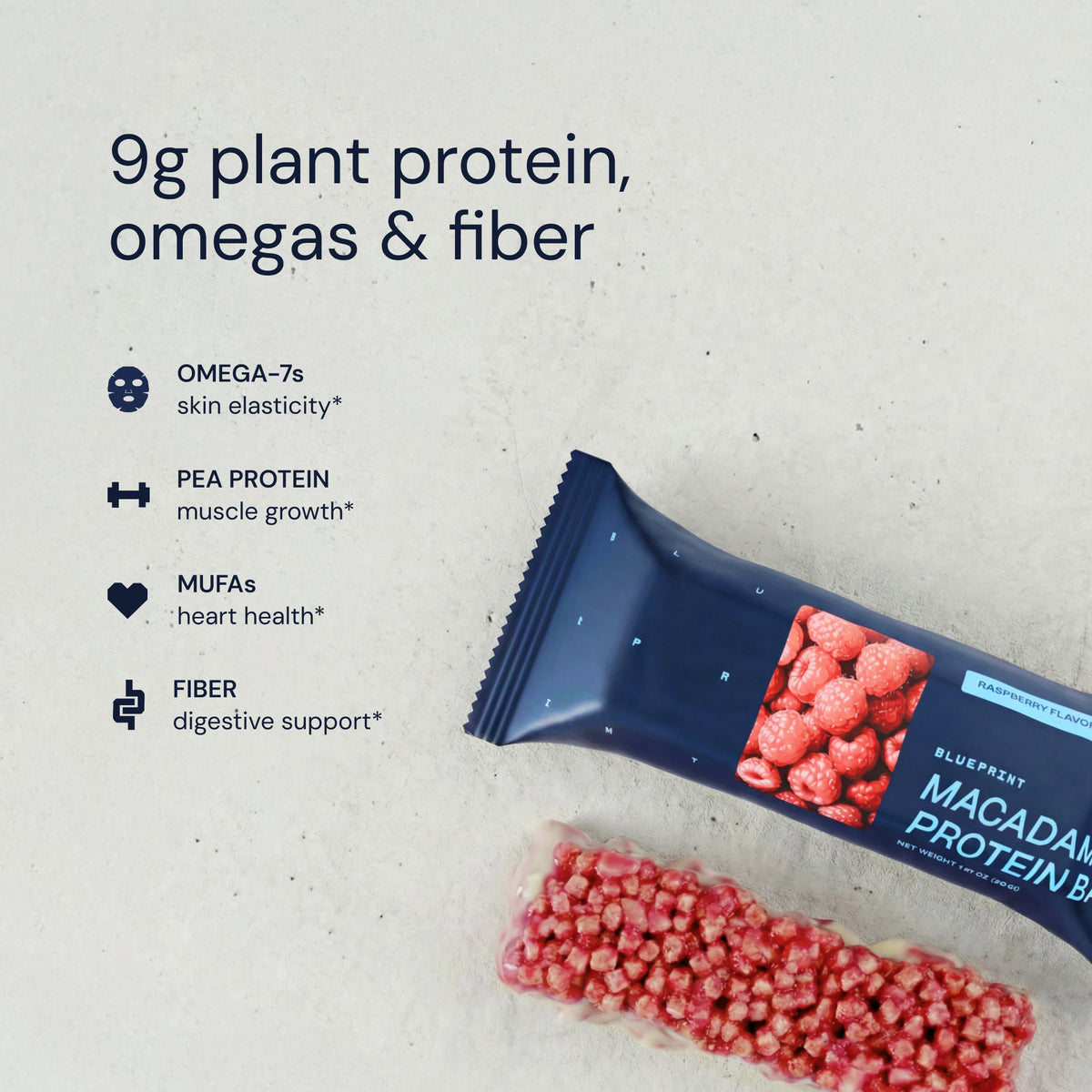 Blueprint Macadamia Protein Bar - Raspberry - 9g Protein, No Added Sugar, 12 Bars