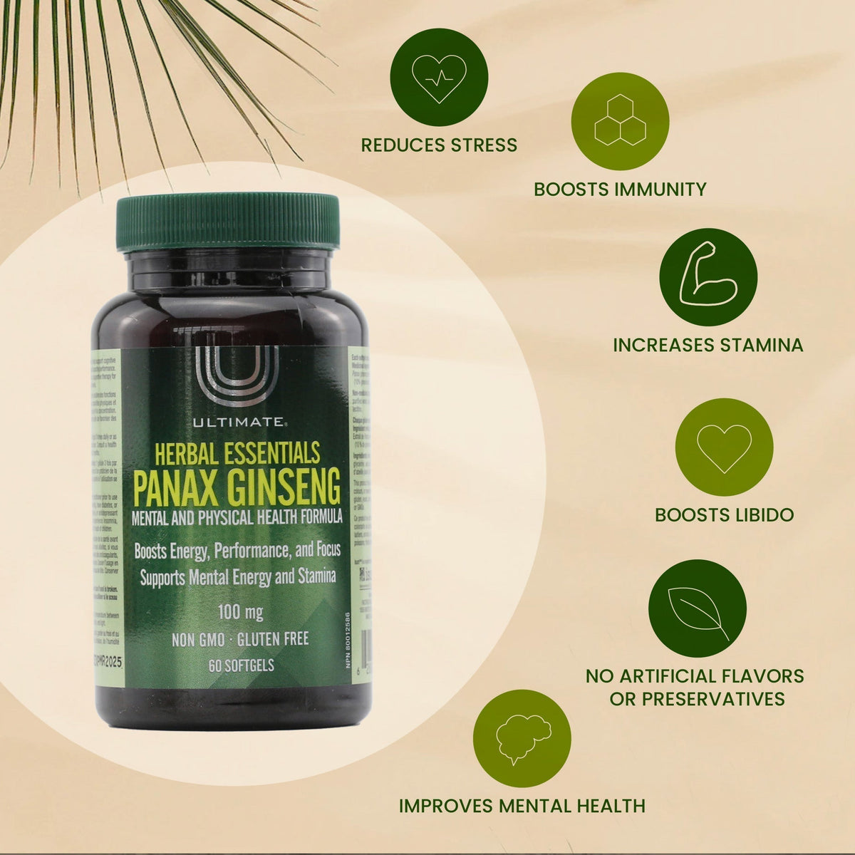 Ultimate Herbal & Ayurvedic Panax Ginseng Softgels - 100 mg, 60 Count