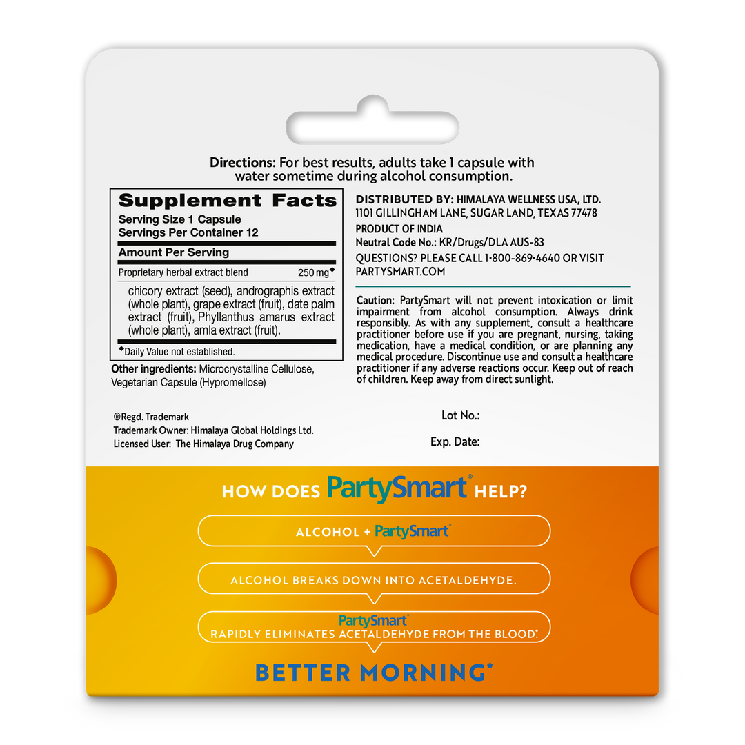 Himalaya Partysmart Natural Supplement - 12 Capsules - Image 2