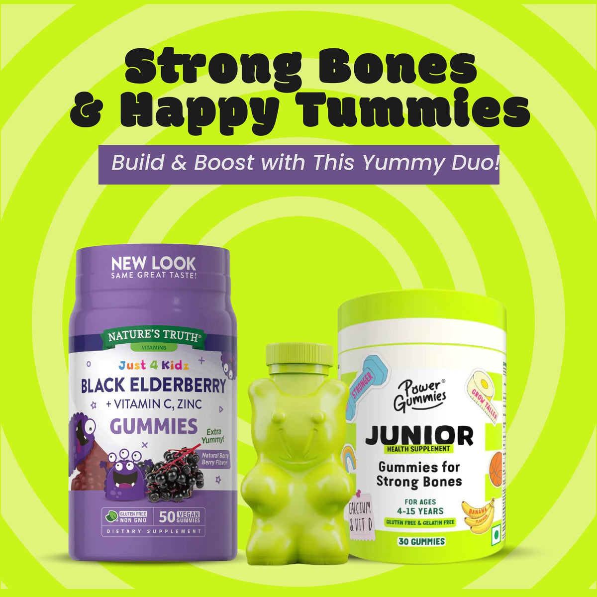 Nature's Truth Kids Black Elderberry With Vitamin C Zinc + Power Gummies Junior For Ages 4-15 Years | Tasty Banana Flavour 30 Gummies