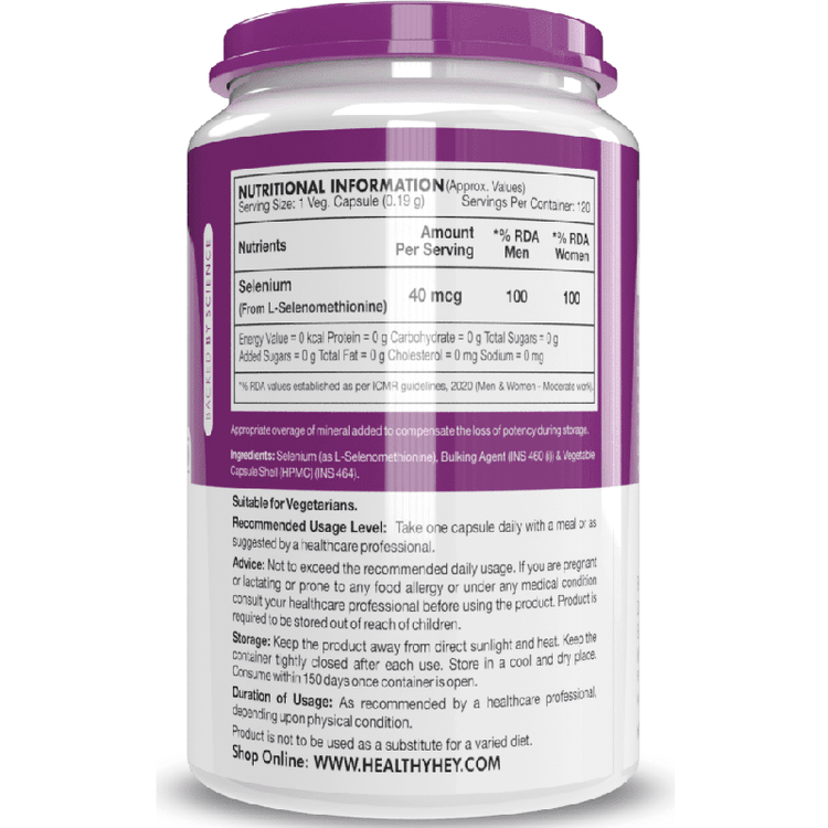 HealthyHey Selenium Capsules - 40mcg, Non-GMO, Superior Absorption, 120 Vegetarian Capsules - Image 2