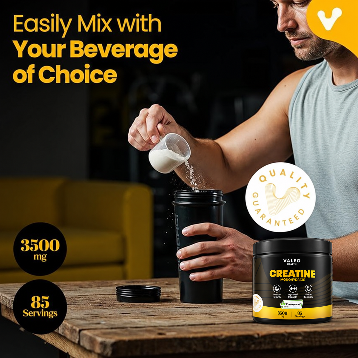 Valeo Creatine Monohydrate Powder - Micronized, 300g, 85 Servings - Image 3