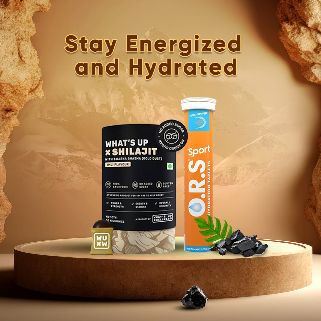 What's Up Shilajit Gummies Imli Flavour 30 and Ors Hydration Tablets With Electrolytes, Vegan, Gluten And Lactose-Free Formula - Natural Orange Flavour 20'S Combo