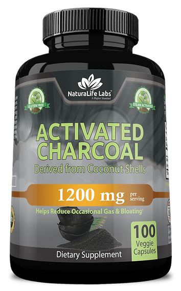 Naturalife Labs Activated Charcoal 1200mg Gut Health Capsules, 100 Count