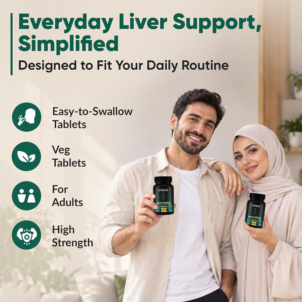 Ambrosial Milk Thistle Tablets - High Strength Liver Support 4000mg - 120 Tablets