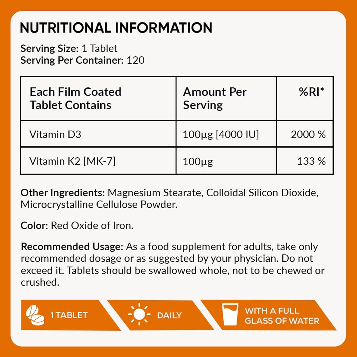 Ambrosial Vitamin D3 & K2 Tablets - 4000IU D3, 100µg K2 MK-7 - 120 Pack