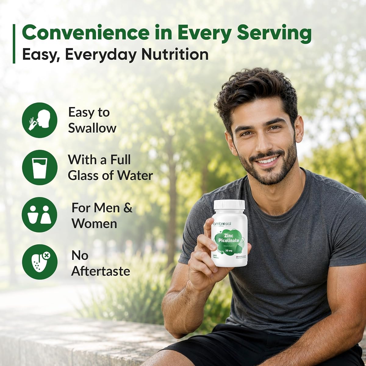 Ambrosial Zinc Picolinate 30mg Vegan Capsules - 120 Count