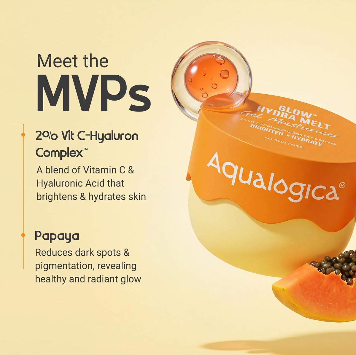 AQUALOGICA Glow+ Hydra Gel Moisturiser - Vitamin C & Papaya - 100g