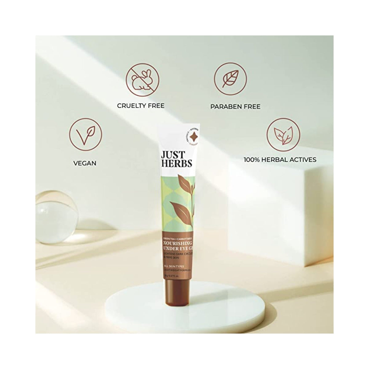Just Herbs Under Eye Gel Crème for Dark Circles, Eye Puffiness & Fine Lines - 20g - Image 3
