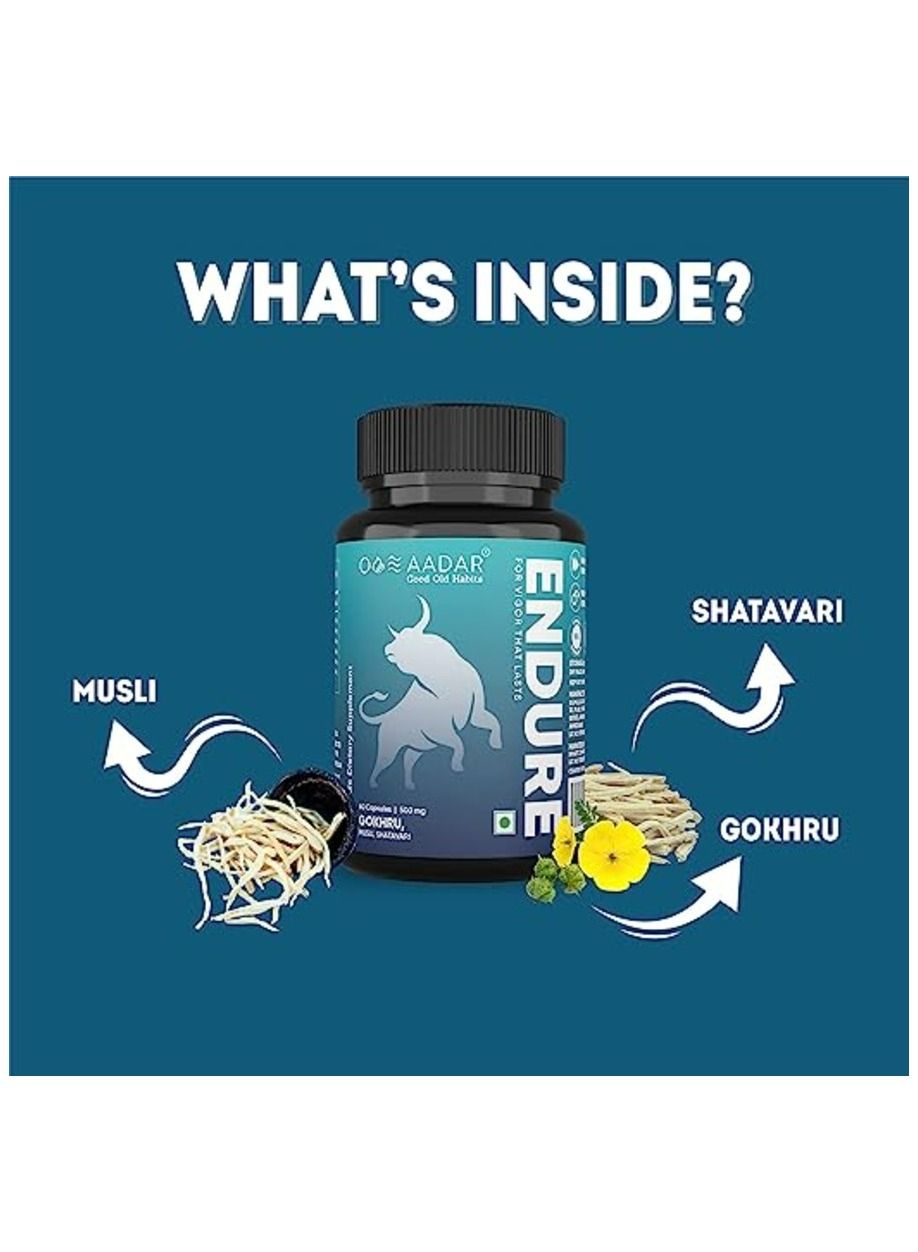 Aadar Endure Capsule - Herbal Formula with Shilajit & Gokhru, 60 Capsules - Image 2