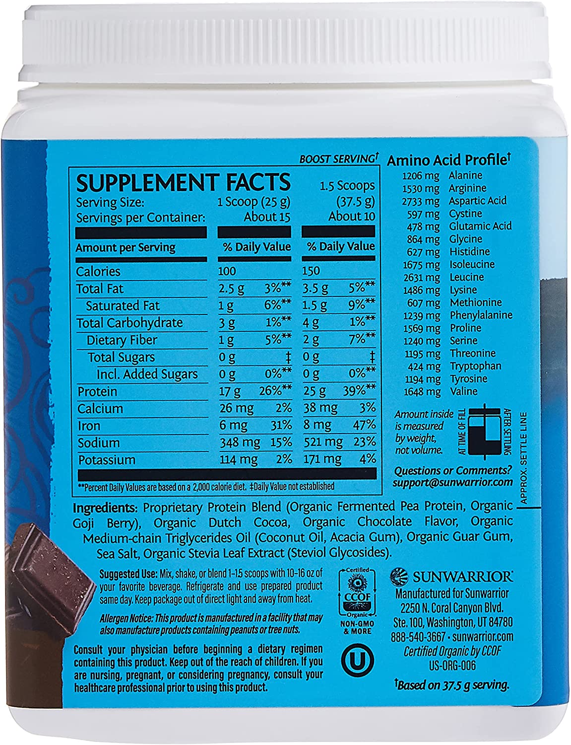 Sunwarrior Protein Warrior Blend - Chocolate, 375g - Image 3