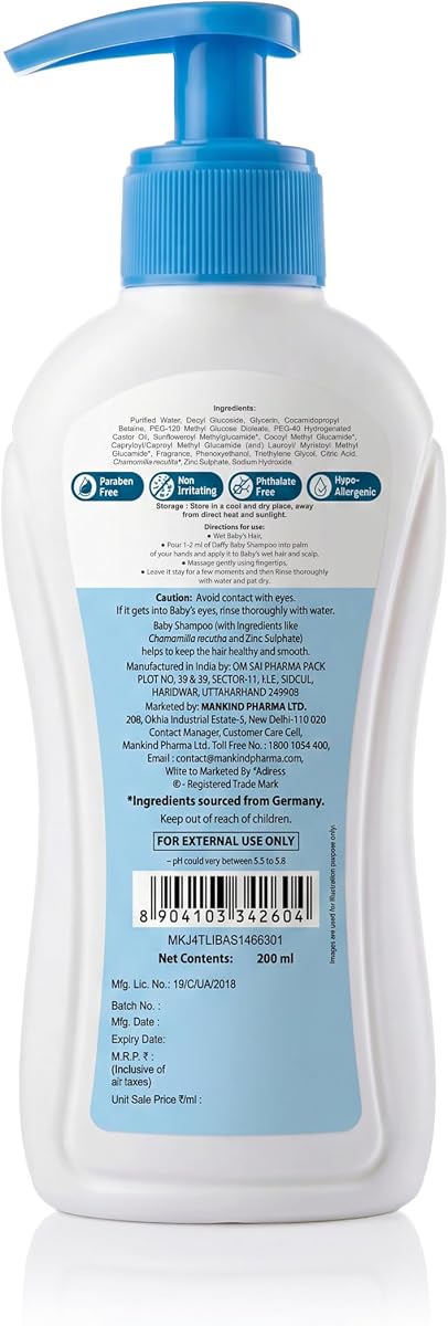Mankind Daffy Baby Shampoo - Chamomilla & Glycerin - 200 ml