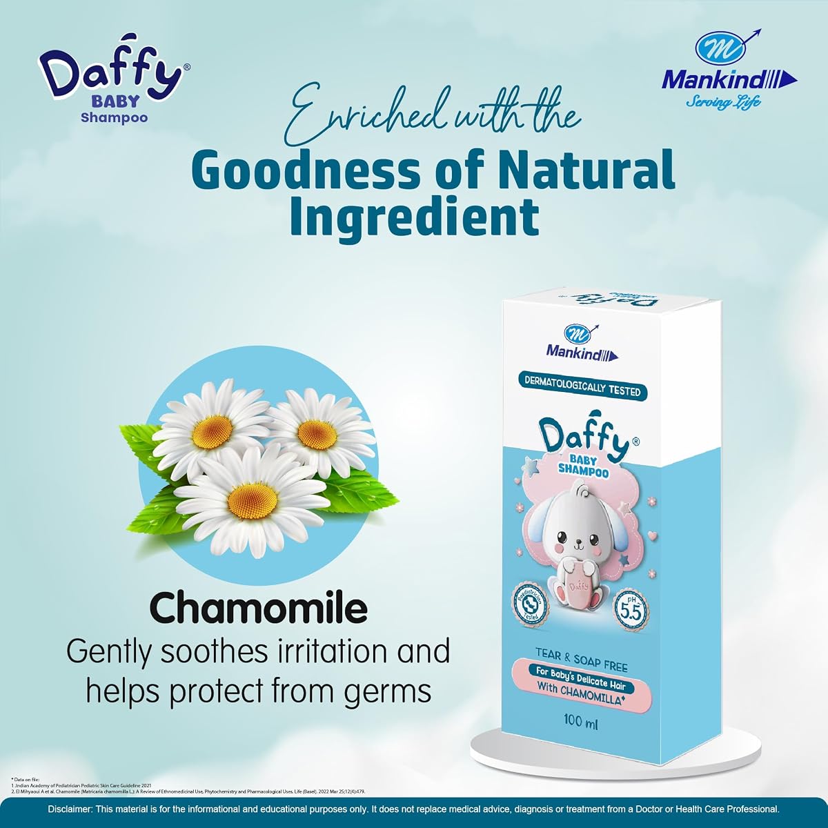 Mankind Daffy Baby Shampoo with Chamomilla - Tear-Free, pH 5.5, 100ml