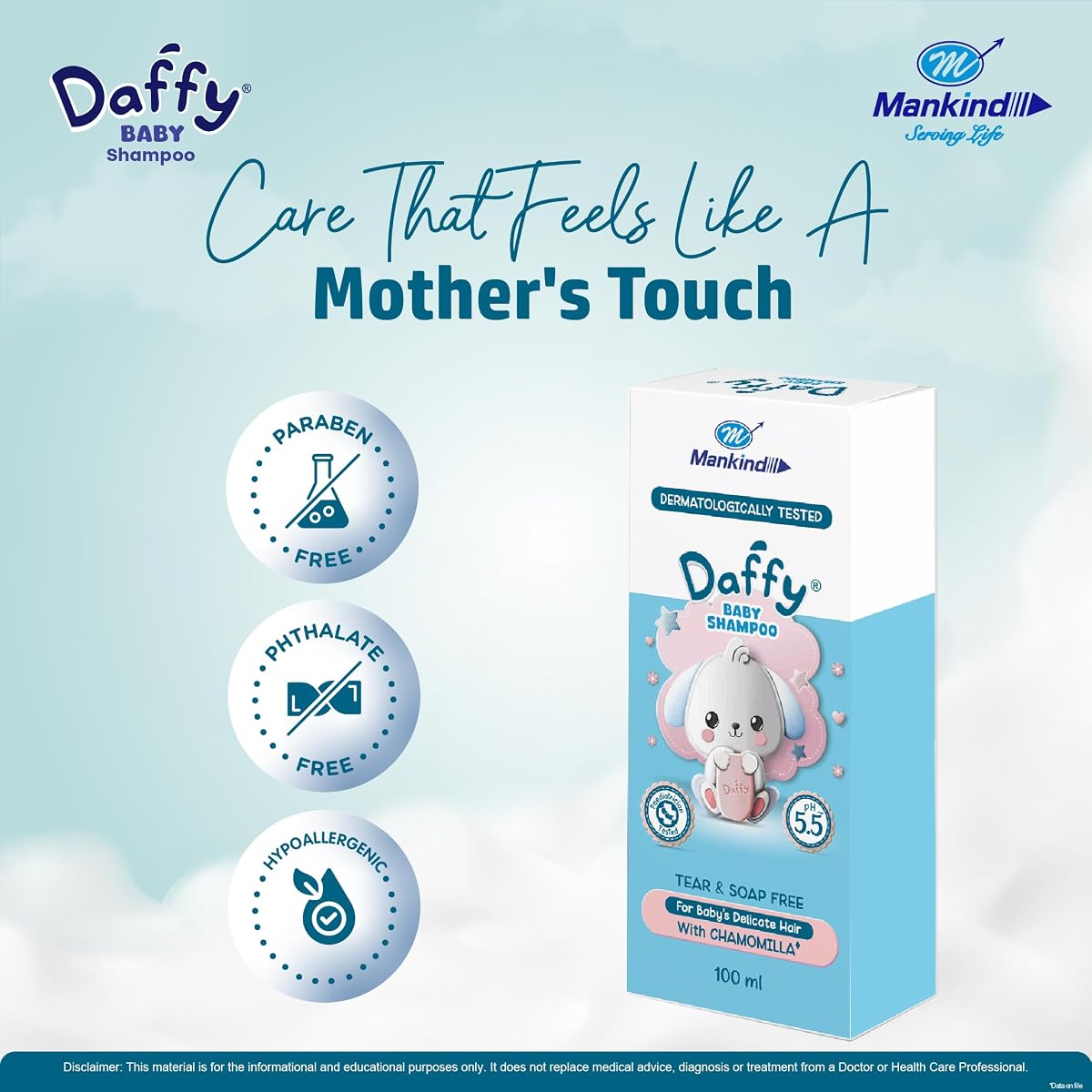 Mankind Daffy Baby Shampoo with Chamomilla - Tear-Free, pH 5.5, 100ml