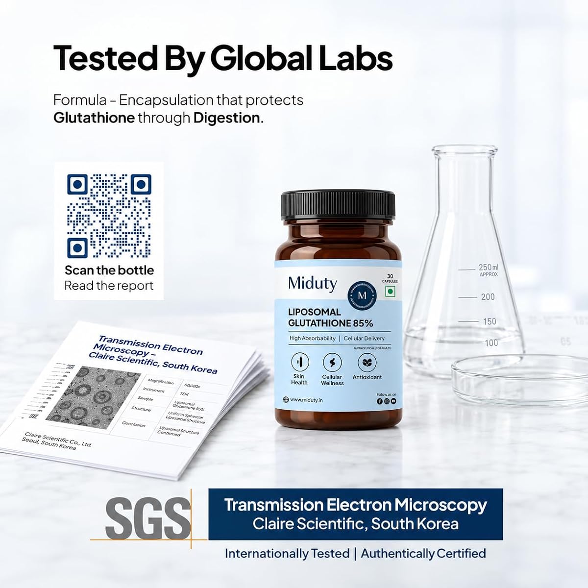 Miduty Liposomal Glutathione Capsules - Advanced Nano-Formula, 600mg, 30 Veg Capsules