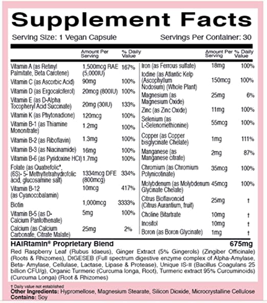 HAIRtamin Mom Vegan Prenatal Multivitamin with Biotin & Probiotics - 60 Capsules - Image 3