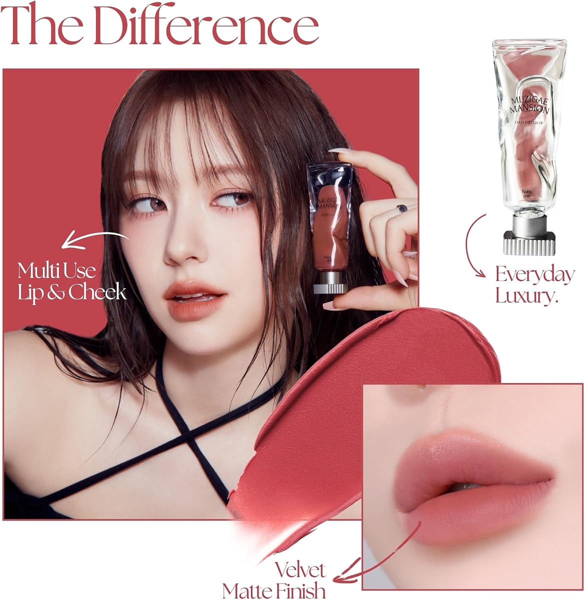 MUZIGAE Objet Lip Stain - Velvety Matte Liquid, Waterproof Finish, 6ml