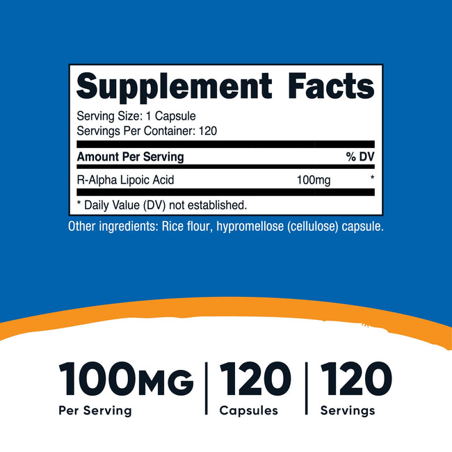 Nutricost R-Alpha Lipoic Acid 100mg - 120 Veggie Capsules, Non-GMO & Gluten Free - Image 2