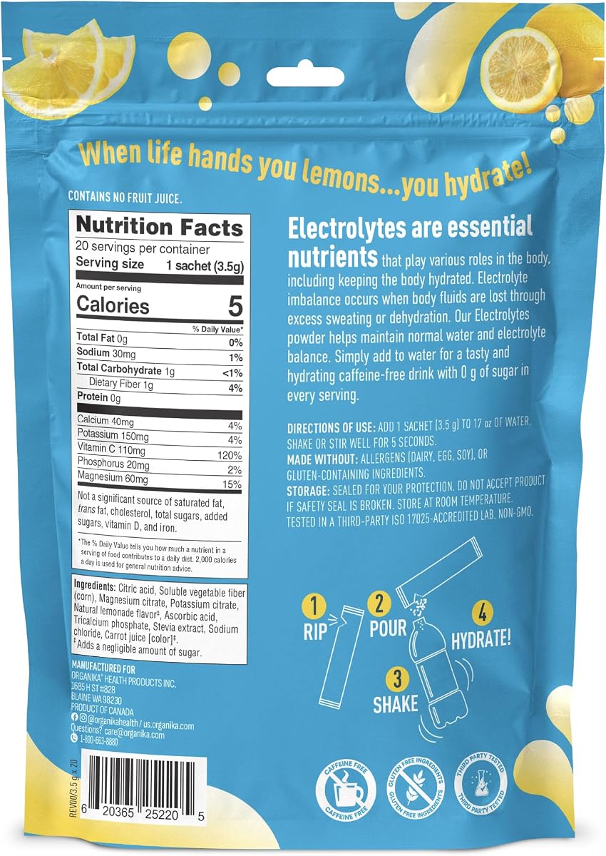 Organika Electrolytes - Classic Lemonade Powder Sachets, 20 x 3.5g