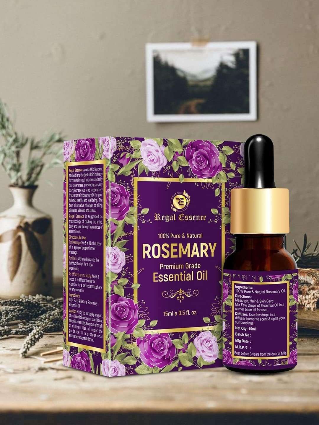 Vedapure Rosemary Essential Oil, Herbal & Ayurvedic, 15 ml - Image 2
