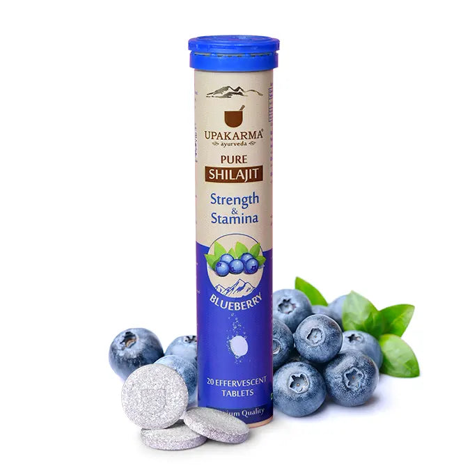 Upakarma Shilajit Effervescent Tablets - Blueberry Flavour, Herbal & Ayurvedic, 20 Count