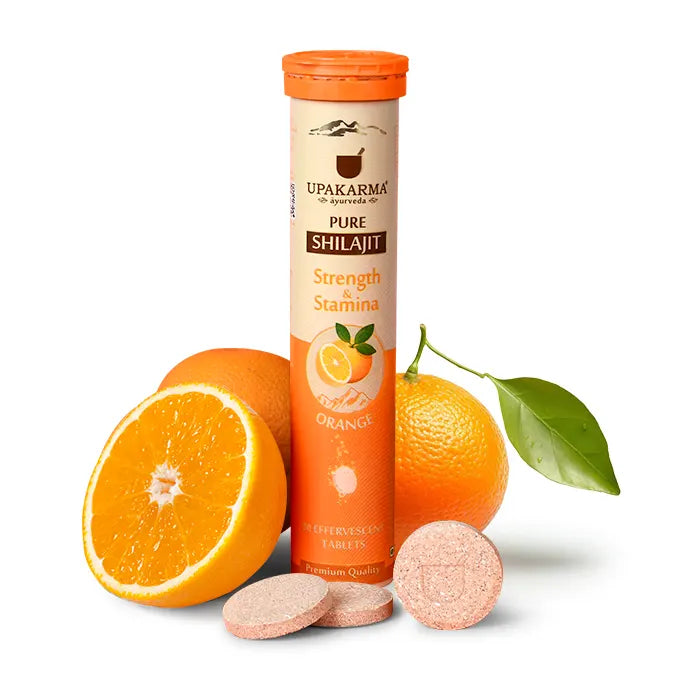 Upakarma Shilajit Orange Flavour Effervescent Tablets - Herbal & Ayurvedic, 20 Count
