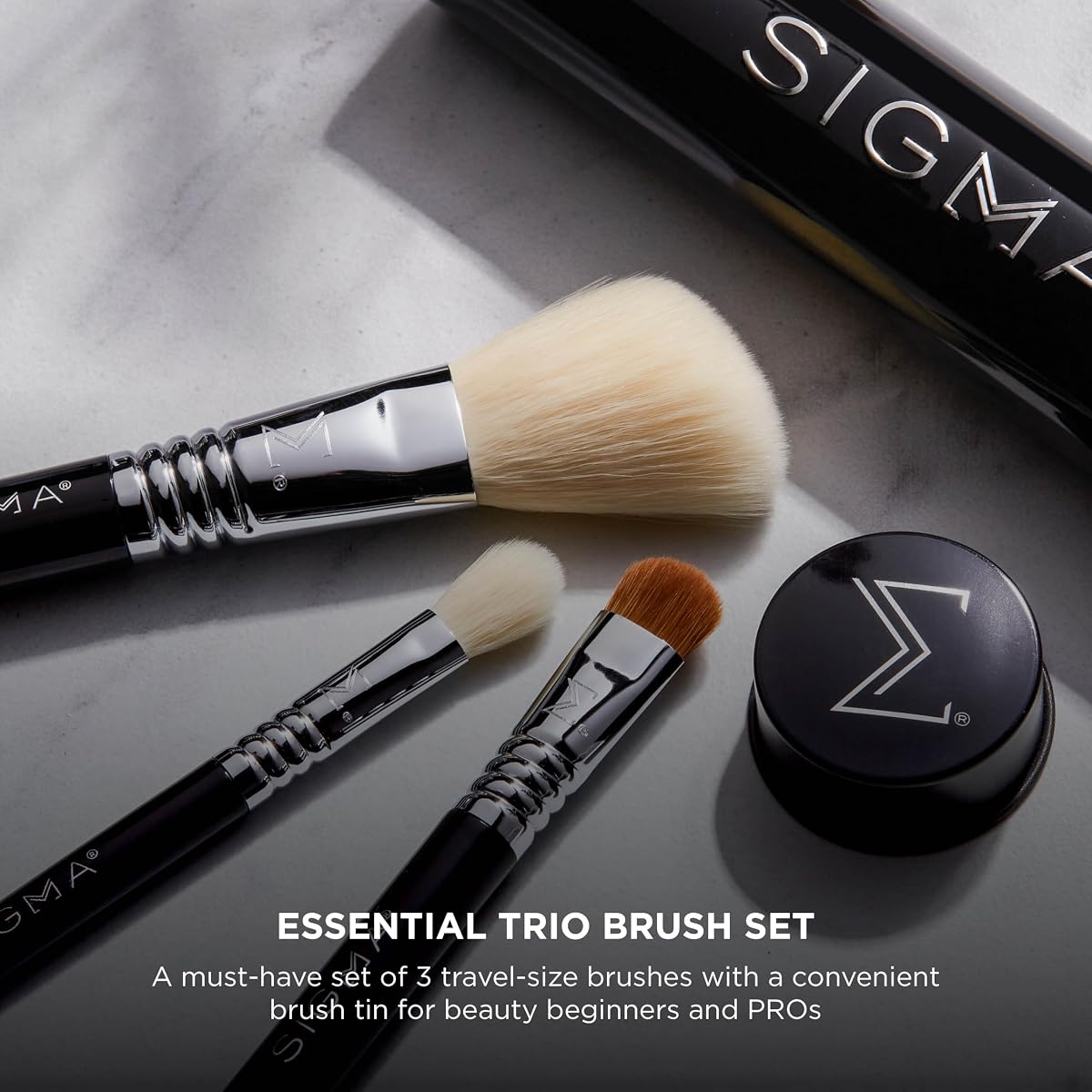 Sigma Beauty Essential Trio Brush Set - Synthetic Face & Eye Brushes, Vegan & Cruelty-Free - 3 Pieces