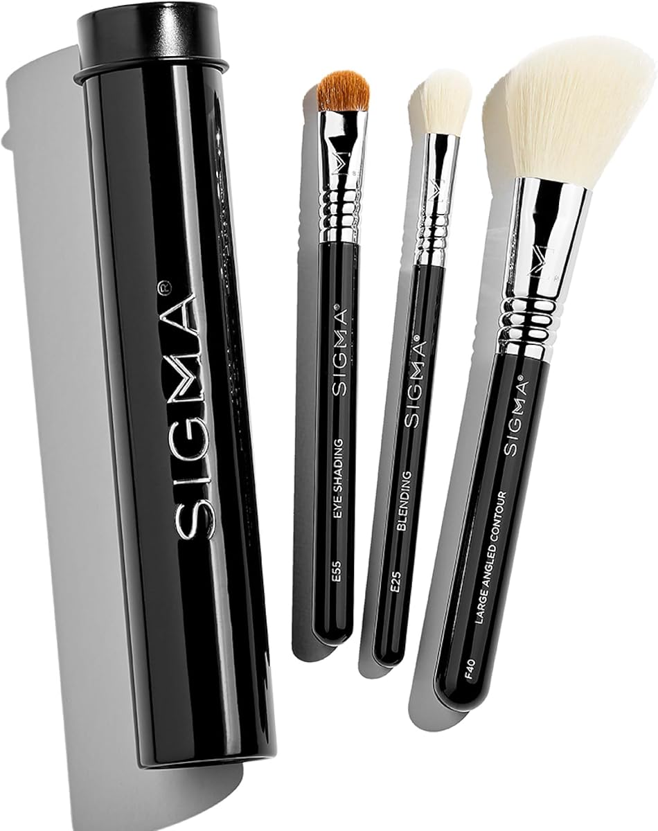 Sigma Beauty Essential Trio Brush Set - Synthetic Face & Eye Brushes, Vegan & Cruelty-Free - 3 Pieces