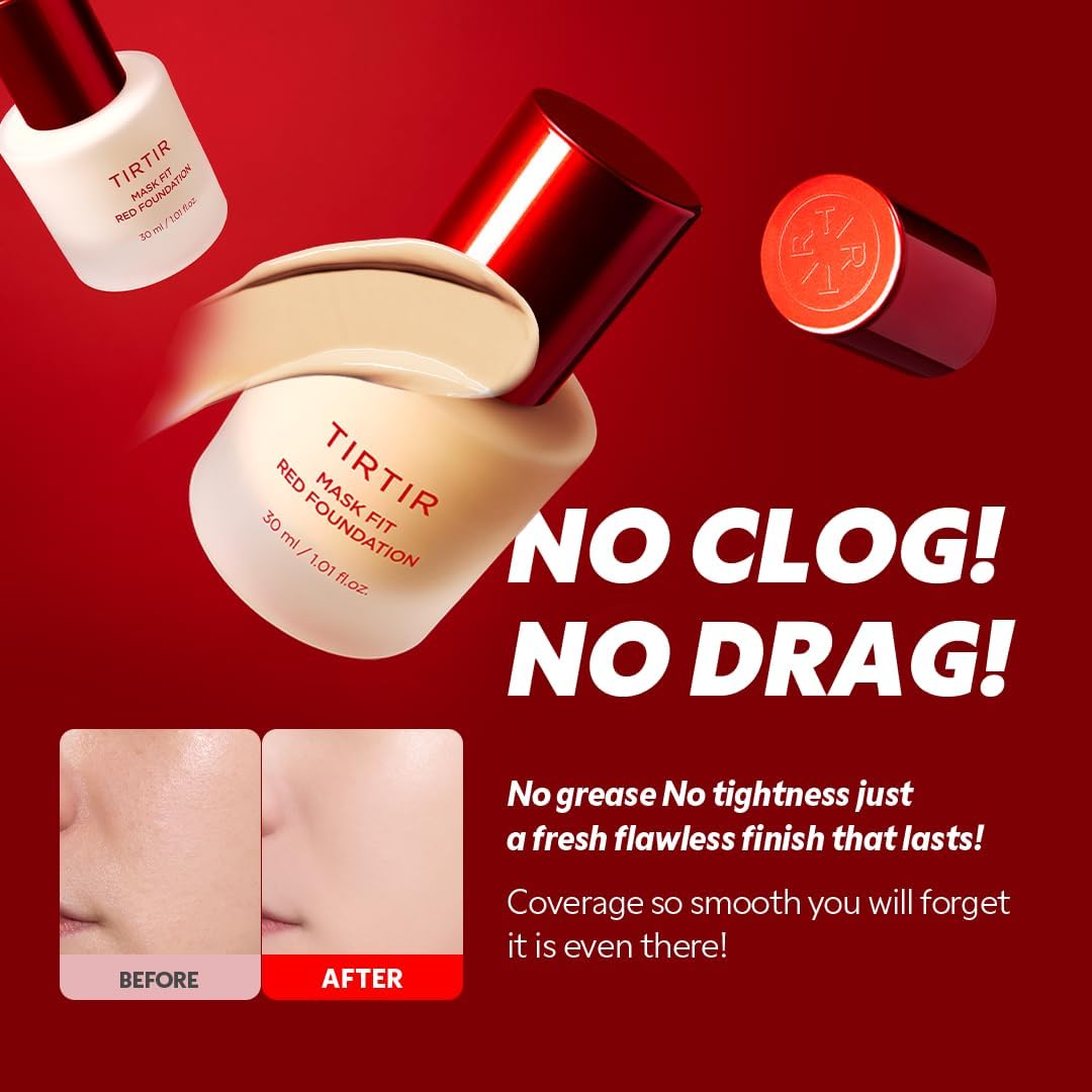 TIRTIR Mask Fit Red Foundation - Long Lasting, Hydrating, Satin Finish - 1.01 Fl Oz