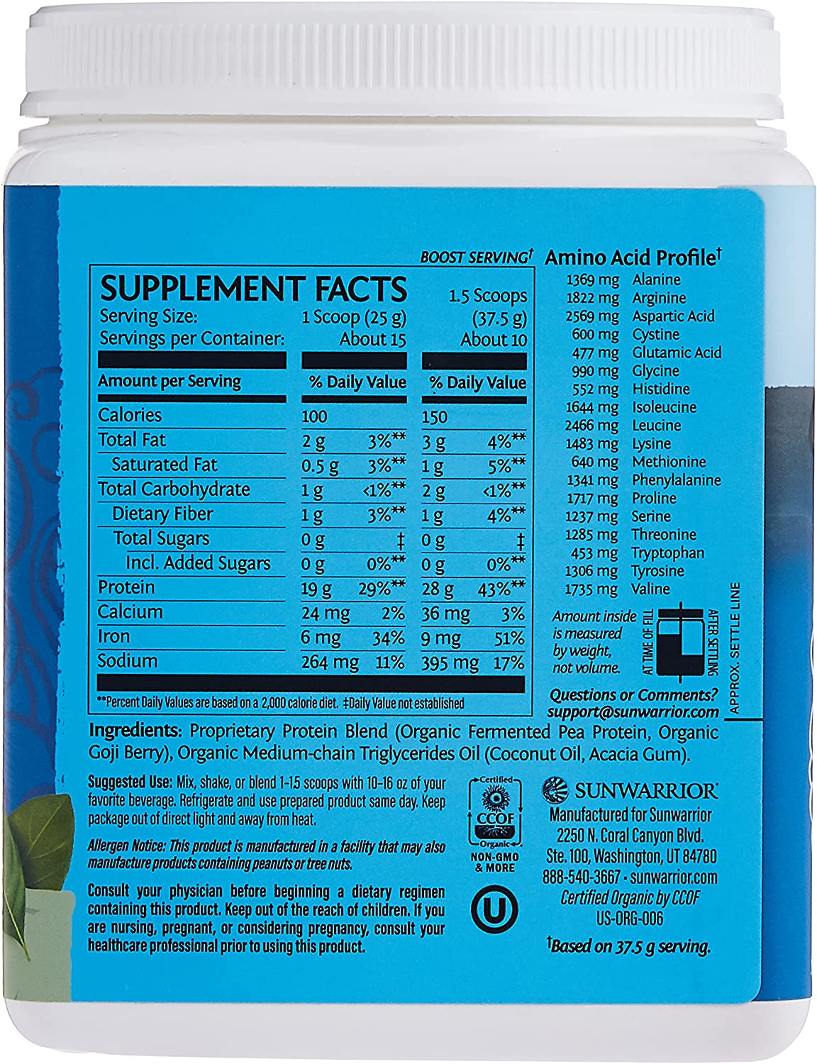 Sunwarrior Protein Warrior Blend Unflavored Powder, 375g - Image 4