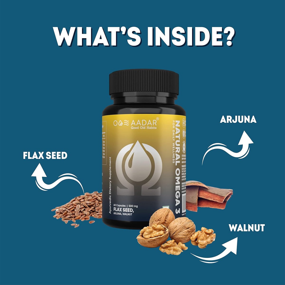 Aadar Ayurveda Natural Omega 3 Capsules - Brain & Heart Health - 60 Count - Image 3