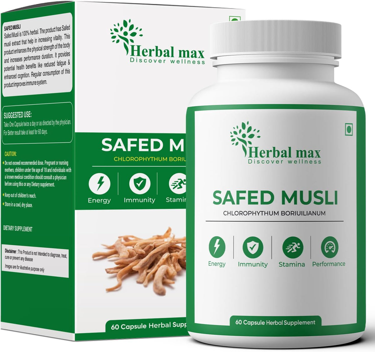 Herbal Max Safed Musli Capsules - 800mg, 60 Capsules - Image 2