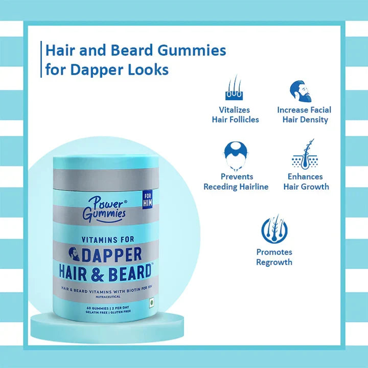 Power Gummies Dapper Hair & Beard Gummies, 60