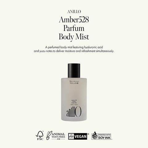 Amber528 Body Skin Care Mist, Vegan Mist with Yuzu Extract, Hinoki Cypress Oil & Hyaluronic Acid Complex for Dry Skin, Warm Amber Scent, Silicone & Paraben Free (100ml / 3.38 fl. Oz) - Image 2