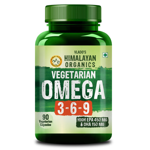 HIMALAYAN ORGANICS Omega 3 6 9 Vegan Natural Nutrition Supplement for Muscle, Bone, Heart & Skin - 90 Veg Capsules