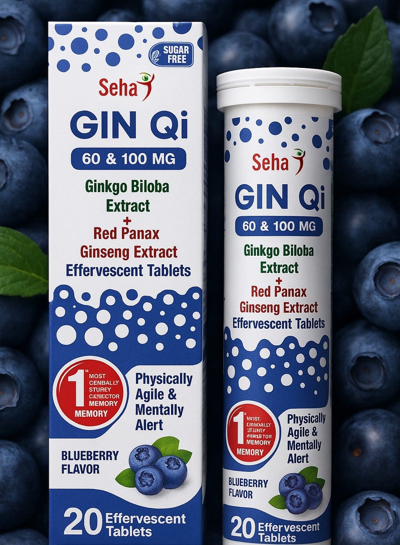 Seha SEHA GIN QI Effervescent Tablets Blueberry Flavor - 60mg & 100mg, 20 Count - Image 2