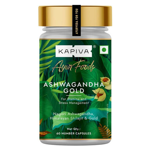 Kapiva Ashwagandha Gold Capsules Ashwagandha With Gold, Shilajit (60 Capsules)