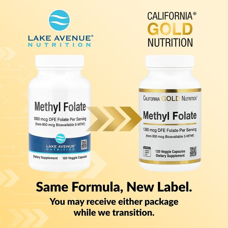 California Gold Nutrition Methyl Folate & Vitamin C Capsules - 120 Veggie Capsules - Image 3