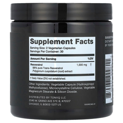 Toniiq Resveratrol 1000 Beauty Supplements, 500 mg Capsules, 60-Pack - Image 2